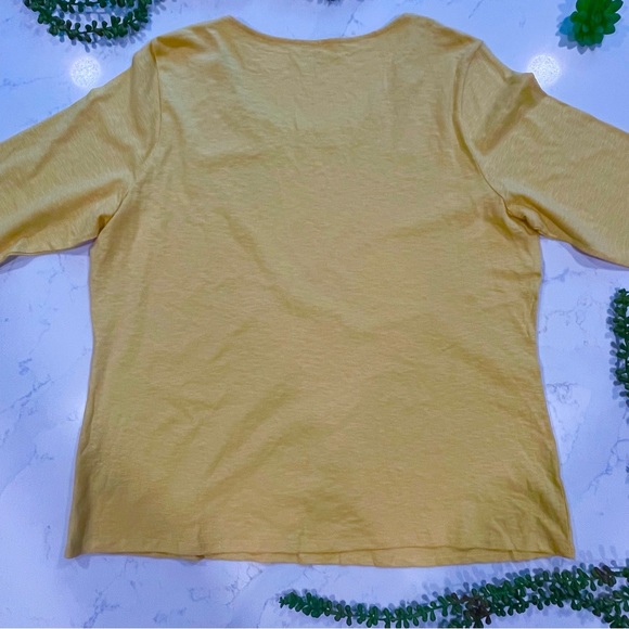 Coldwater Creek Heather Yellow 3/4 Sleeve Cotton Shirt with Brown Sequin Collar - Picture 5 of 10